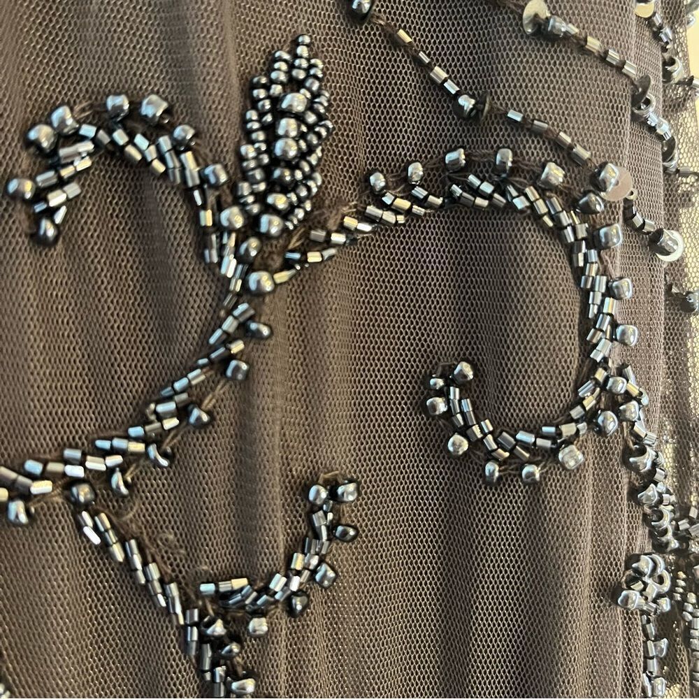 Pisarro Nights Beaded Long Short Sleeve Gown, Size 14, Charcoal Gray, NWT - Picture 10 of 11